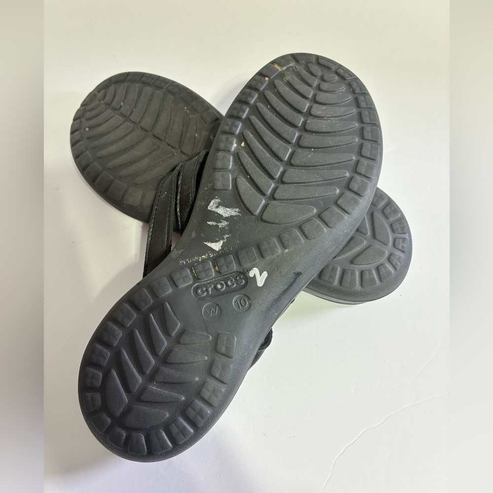 CROCS Black Leather Strap Sandals Comfortable Casual Footwear - Picture 6 of 7